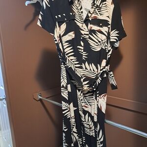 Vero Moda Beige and Black Leaf Print Dress